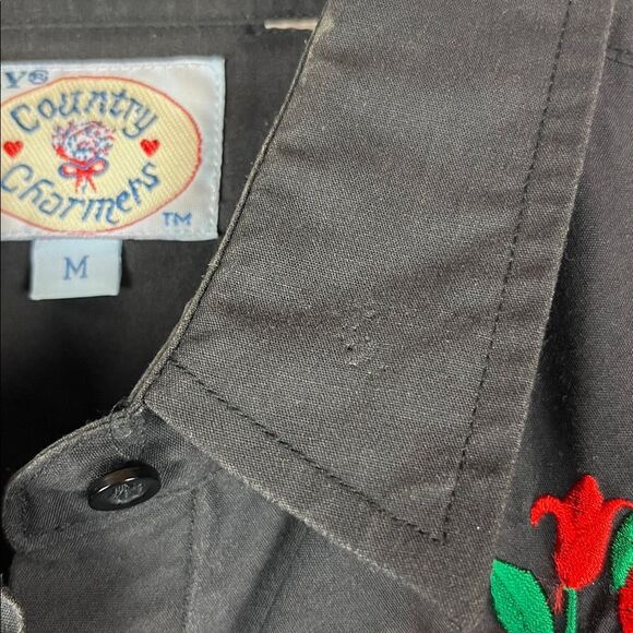 Vintage Ely Country Charmers Embroidered Black and Red Roses Cowgirl Pearl Snap - Picture 5 of 8